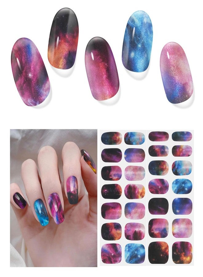 DUKASOU Semi Cured Gel Nail Strips, 28 pcs Gel Nails Stickers for Women Work with Any UV Lamp, Long Lasting UV Gel Nail Strips for Home DIY Nails Art (Smudge Starry Sky) - Image 1